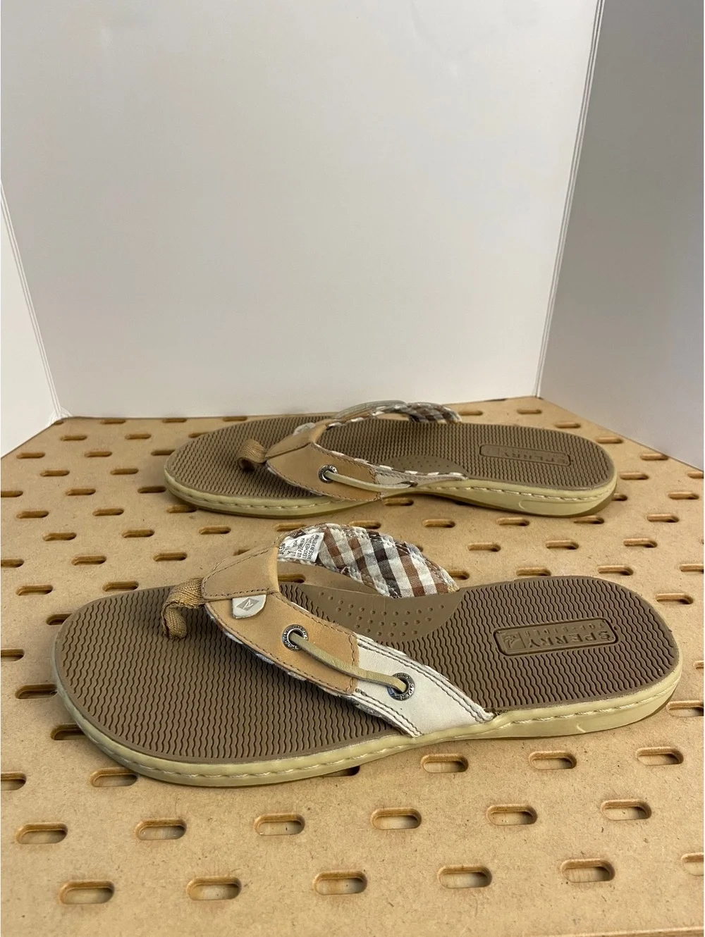 Sperry Women's 7.5M Leather Upper Flip Flop Sandals Brown Tan - Picture 4 of 7